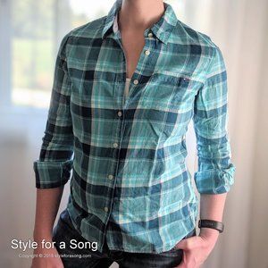 Tommy Hilfiger Blue Plaid Button Down Shirt Size S